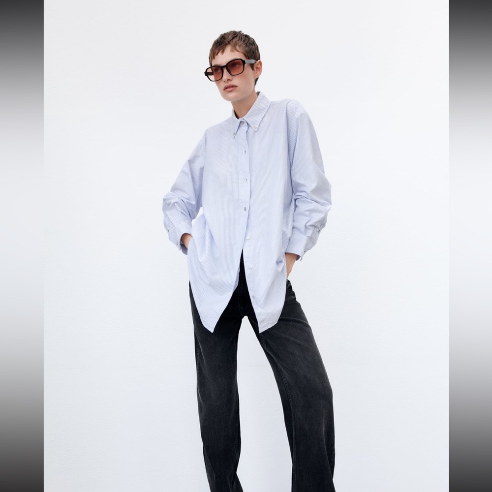 Zara Oversized Striped Shirt Blue